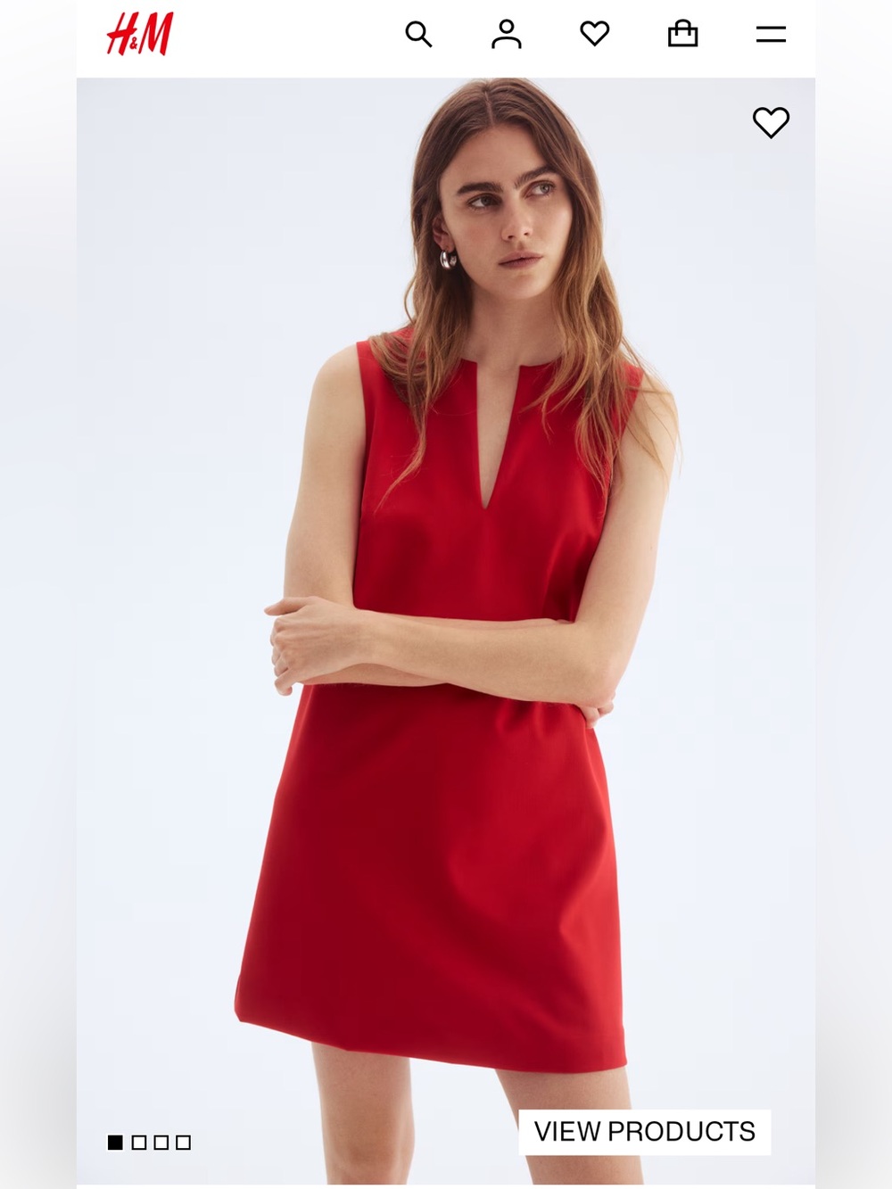 NWOT H&M Bright Red Sleeveless V-Notch Shift Dress